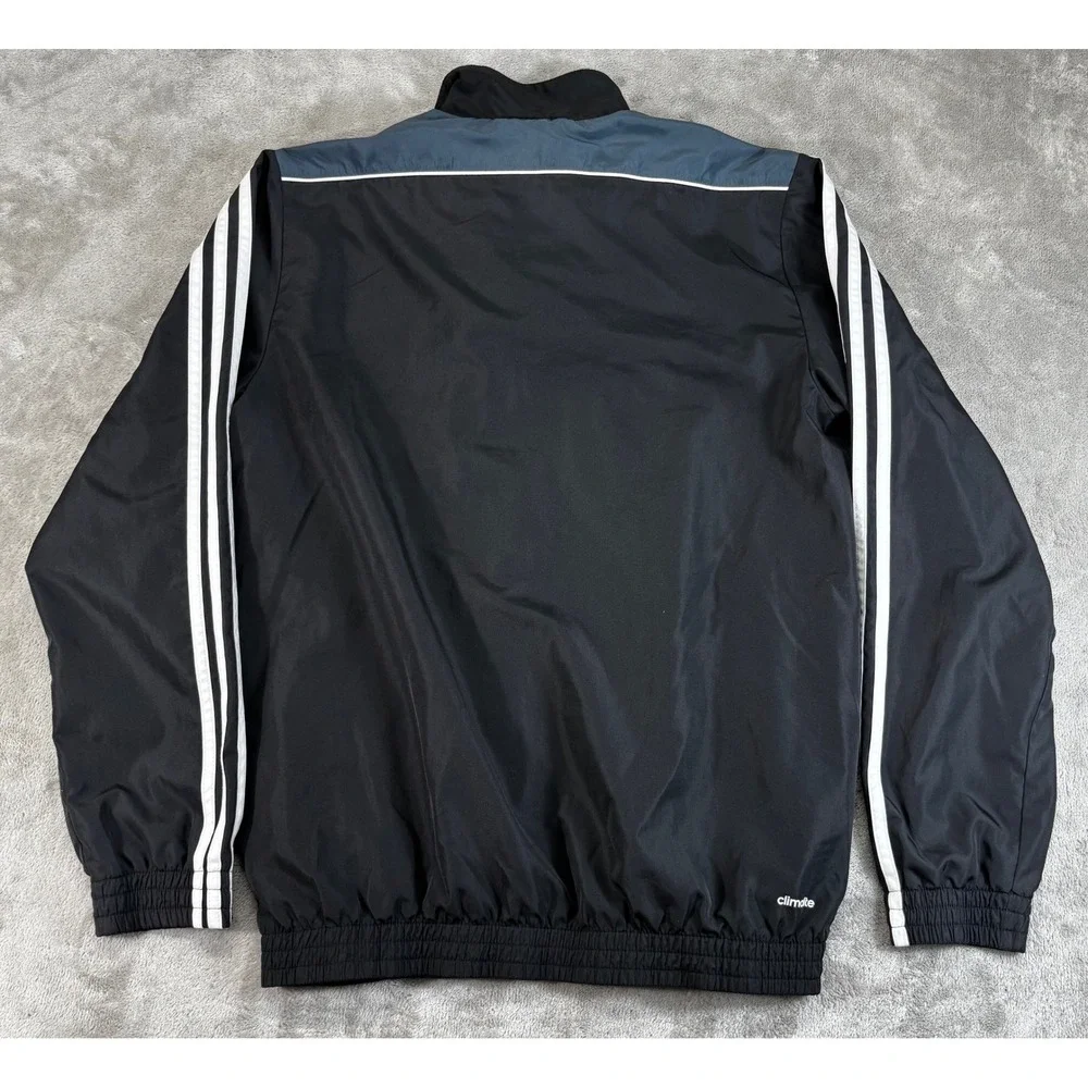 Adidas Track Jacket Mens Small Black Blue Excellent Climalite Zip Up Striped